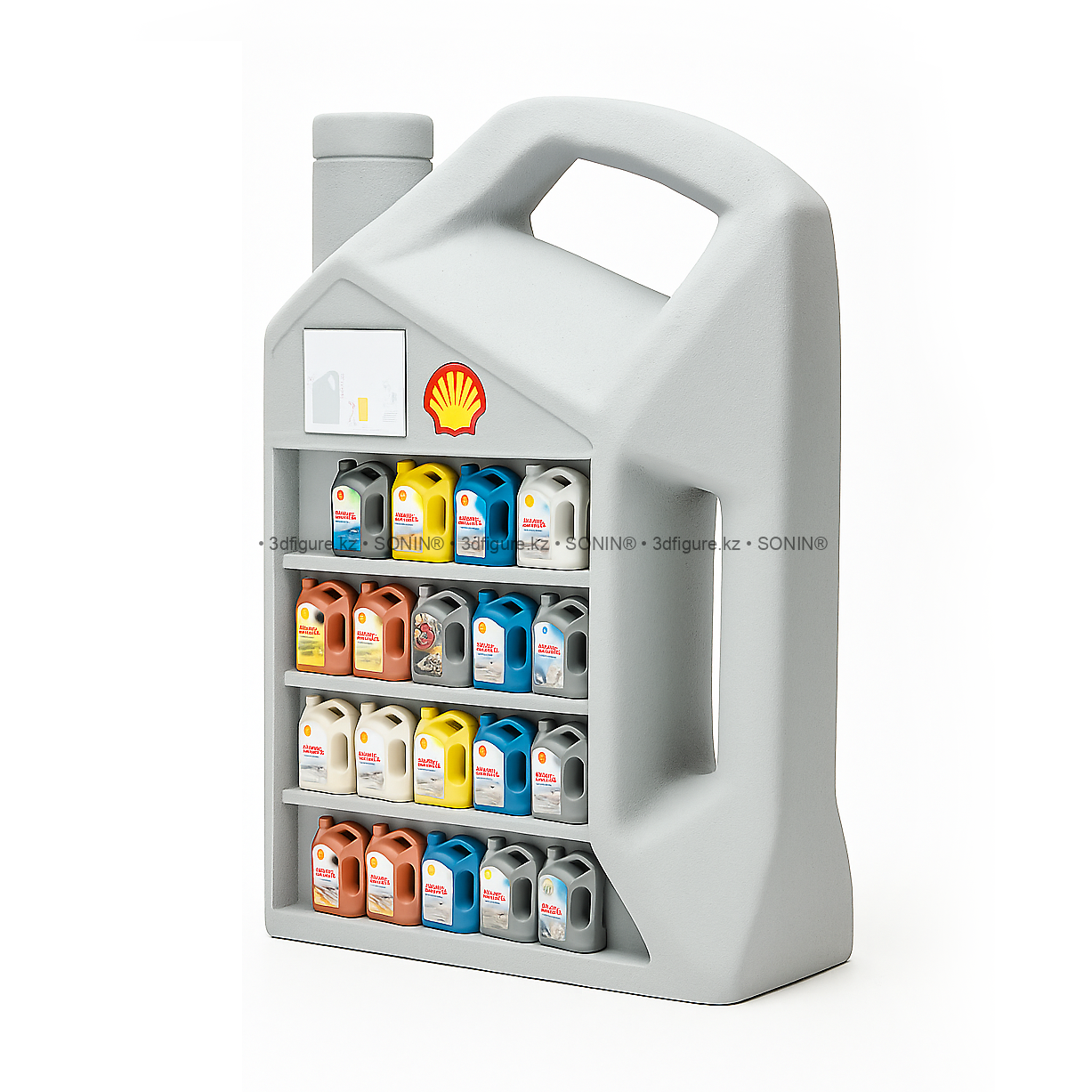 Гигантская канистра - полка. Фигура из пенопласта. Высота 2 метра.